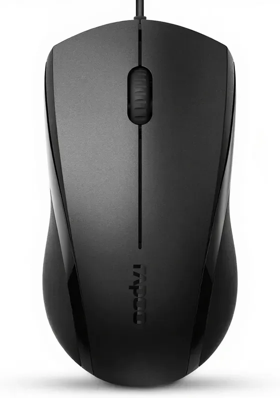 RAPOO N1600 Kabelmaus, 1000 DPI, 3 Tasten, USB-Kabel, leise Tasten, optische Maus, kabelgebunden, für Links- und Rechtshänder, Büromaus für Laptop, PC, Chromebook, Mac, Notebook – Schwarz