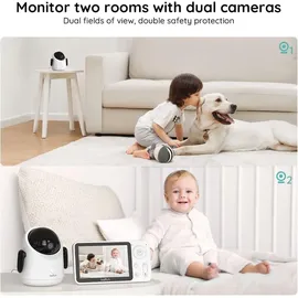 BOIFUN Babyphone mit 2 Kameras und App, Split-Screen-Ansicht, 4,3" WLAN Babyfon, - Weiß