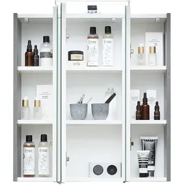 Saphir Badezimmerspiegelschrank »Quickset 945 Badschrank, 3 Spiegeltüren, 6 Einlegeböden, 65 cm breit«, inkl. LED-Beleuchtung, Türdämpfer, Schalter-/Steckdosenkombination