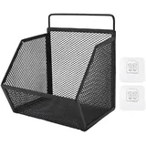 Hängender Drahtkorb Mit Kleberückseite, 13,2 X 10 X 15 Cm, Kleiner Aufbewahrungskorb Für Küche, Bad Und Schlafzimmer, Schwarz