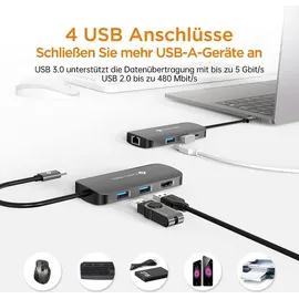 NOVOO USB C Hub Gigabit Ethernet USB C Adapter 7 in 1 MacBook Pro Air Adapter,4K HDMI,4xUSB,100W PD+Daten Hub USB C,für MacBook M1 M2,Surface Pro/Go,Pad Pro/Air,Dell,HP Laptop und mehr Typ C Geräten