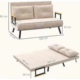 Homcom Schlafsofa, mit Bettfunktion, mit Samtoptik, Rückenkissen, Polstersofa mit Verstellbarer Rückenlehne, Beige 102L x 73B x 81H