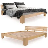 Sanzaro Holzbett 180 x 200 cm - Massivholz Bett Kiefer Doppelbett Balkenbett Bettgestell Bettrahmen Lattenrost, Natur