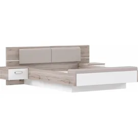 Forte Schlafzimmer-Set »Rondino, Bett + 2 Nachttische+ LED, gepolstertes Kunstleder Kopfteil« Liegefläche 180x200cm, Gesamtmaße ca. 285 x 91.7 x 209cm, Hochglanz mit Sandeiche, wahlweise mit Bettbank