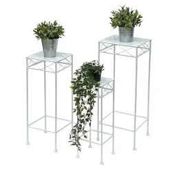 DanDiBo Blumenhocker Weiß Metall Eckig Blumenständer 96314 3er Set Beistelltisch Blumensäule Modern Pflanzenständer Pflanzenhocker