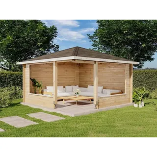 Alpholz 5-Eck Gartenlaube Maik-40 Gartenlaube aus Holz, Blockhaus mit 40 mm Wandstärke, Holzhaus mit Montagematerial