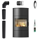 Freistehender Kaminofen Koza KRATKI ROLLO/W 2 10kW fi150 für Wohnraum Set