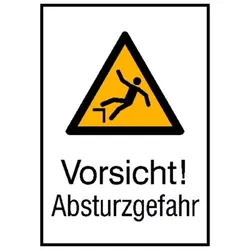 Warnzeichen W008 "Absturzgefahr" Alu, 262x371mm