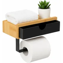 Relaxdays Toilettenpapierhalter mit Ablage Hellbraun,Schwarz