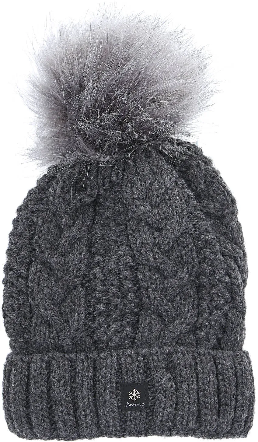 Antonio Damen Strick Mütze Beanie - dark grey