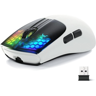 MAGIC-REFINER Attack Shark Aerox X5 Kabellose Gaming-Maus, Ultraleicht 49g, Tri-Mode(BT5.0/2.4GHz/Typ-C), RGB Bluetooth Maus, Optischer Sensor Pixart 4000DPI, Lange Akkulaufzeit, PC/MAC-Schwarz&Weiß