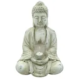 Buddha mit Teelichtglas (L x B x H: 25 x 19 x 40 cm, Creme, Terracotta)