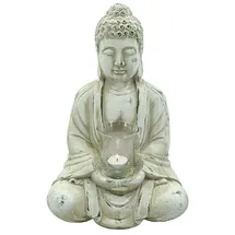 Buddha mit Teelichtglas (L x B x H: 25 x 19 x 40 cm, Creme, Terracotta)
