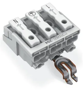 Wago 294-5353 Leuchtenanschlussklemme, Drücker extern, mit abgewinkeltem PE-Rastkontakt, weiß 2945353 - 500 Stück