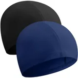 Halinuia 2 Stück Badekappen, elastische Badekappe für Kinder und Erwachsene, aus weichem Polyestergewebe (Schwarz, Marineblau)