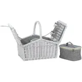 DVier Picknickkorb weide weiß f. 4 Personen m. Henkel inkl. Thermotasche