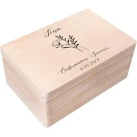 Creative Deco Personalisiert Kommunion/Konfirmation/Jugendweihe Geschenke für Mädchen und Jungen - Holzkiste | Blumen Motiv | Individuelle Geschenk Erinnerungsbox | Konfirmation Erstkommunion Deko