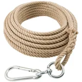 Braun Hanfseil 20 mm, 10 m lang Schlaufe Karabiner Wirbel