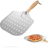 Dolaso - Perforierter Pizzaschieber, Pizzaschieber aus Edelstahl, 36 x 31 cm, Pizzaschieber mit abnehmbarem Griff, langlebig und leicht