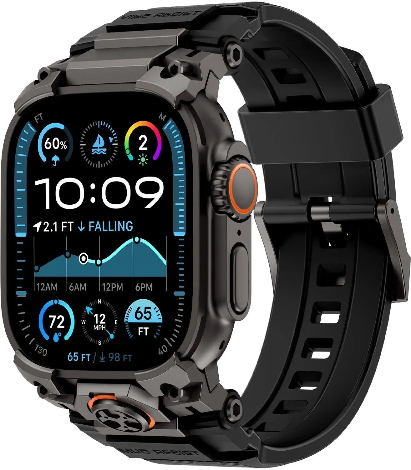 Strap-it Apple Watch Armband Silikon 'Four Claw' für Apple Watch -  46mm - Schwarz - Schnallenverschluss
