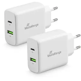 MediaRange Steckdosen-Ladegerät mit USB-A USB-C weiß