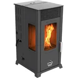 Babas Eco Plus Panorama Hybridofen Pellets und Scheitholz Kombiofen Kaminofen 8 kW Pelletofen ohne Strom Schwarz Holzofen Holz Ofen Kamin