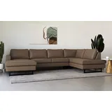 PLACES OF STYLE Wohnlandschaft »Pinto, 350 cm, U-Form, XXL, mit Ottomanen«, Cord, Chenille, Lederoptik, mit Keder, Metallfüße, Wellenunterfederung braun