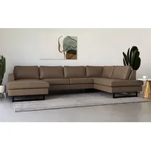 PLACES OF STYLE Wohnlandschaft »Pinto, 350 cm, U-Form, XXL, mit Ottomanen«, Cord, Chenille, Lederoptik, mit Keder, Metallfüße, Wellenunterfederung braun
