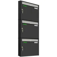 AL Briefkastensysteme Basic 3er Briefkasten RAL 7016 Anthrazit inkl. Zeitungsfach