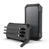 Hiluckey Solar Powerbank 27000mAh, Solar Power Bank mit 3 Integrierten Kabeln, USB C Externer Akku mit 3 Ausgängen Tragbare Solar Ladegerät mit LED Taschenlampe für Smartphones, Tablets