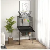 furnicato Vogelkäfig Schwarz 63L x 53B x 144H cm für Wellensittiche, Vogelvoliere mit Rollen, Sitzstangen und verriegelbarer Sicherheitstür schwarz