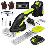 Gisam Mini Akku Heckenschere, 2-in-1 Grasschere & Akku Strauchschere, Elektrische Gartenschere mit 2 x 2Ah Akkus, Handgeführte Rasenkantenschneider für Gartenarbeit (Grün2)