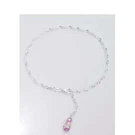 FIRETTI Fußkette mit Anhänger FIRETTI "Schmuck Geschenk Silber 925 Körperschmuck Zehentrenner Singapurkette", bunt (silberfarben, pink), Fußketten, Damen, Silber 925 (Sterlingsilber), mit Zirkonia und pinkfarbenem Lack