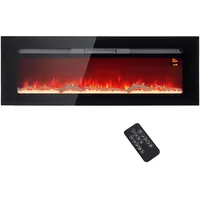 HOMCOM Elektrokamin, Wandkamin mit Heizung 1800 W, LED 3D-Flammeneffekt, Kristalle, in 3 Farben mit 5 Helligkeitsstufen, Elektrischer Kamin mit Fernbedienung, Timer, Touchscreen, Wandmontage, Schwarz