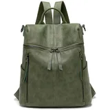 PORRASSO Mode Rucksack Damen Umhängetasche Mädchen Wasserdicht Daypack Universität Schultasche Leder Reise Arbeit Rucksäcke Grün