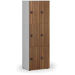 Holzspind mit Ablagefächern, 6 Fächer, RFID-Schloss, grau/Nussbaum
