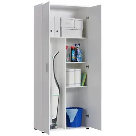 home collective Mehrzweckschrank Weiß, Holzwerkstoff, Echtholz, 2 Fächer, 75x184x35 cm breit mit Einlegeböden 75x35x184 cm (BxTxH) mit Einlegeböden und Fach für Staubsauger - Weiß