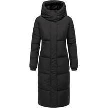 Navahoo Damen langer Wintermantel warmer Steppmantel mit 2-Wege-Reißverschluss und verstellbarer Kapuze Taublüte XIV Black Gr. 5XL - 5XL
