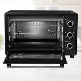 ICQN 50L Minibackofen mit Umluft, 1800 W, Innenbeleuchtung, 5 Kochfunktionen, 60 Min Timer, inkl. Backblech Set, Mini-Öfen