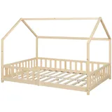 en.casa kids Hausbett Hesel 140 x 200 cm Kiefer natur beige