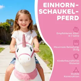 aiyaplay Reitpferd auf Rollen Spielpferd zum Reiten mit Einhorn-Design Weiß