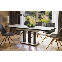 Endo-Möbel Esstisch Appia Special 130 - 210 cm bi colour erweiterbar ausziehbar Säulentisch Küchentisch (Weiss Hochglanz)