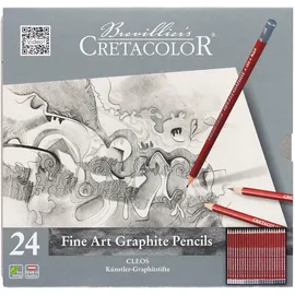 Brevillier's CRETACOLOR CLEOS-Fine Art Graphit Graphitstifte B, H, HB, 2H, 2B, 9H, 8H, 7H, 6H, 5H, 4H, 3H, F, 3B, 4B, 5B, 6B, 7B, 8B, 9B rot, 24 St.
