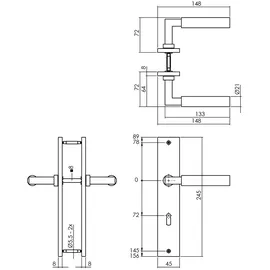 MS Beschläge Langschildgarnitur Baustil Anthrazit Buntbart