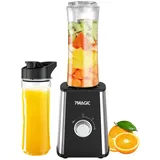 7MAGIC Smoothie Maker, Mini Standmixer, 300W, 2 x 570ml Becher mit Reisedeckel, 2 Geschwindigkeitsstufen + Impulsfunktion, Ice-Crush-Funktionmit, T... - Schwarz