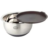 Dr. Oetker Rührschüssel mit Deckel 5 L BACK SPASS, Rührschüssel mit rutschfestem Silikonboden & flachem Schüttrand, Schüssel aus hochwertigem Edelstahl, Silber/Grau-Braun-spülmaschinengeeignet