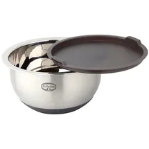 Dr. Oetker Rührschüssel mit Deckel 5 L BACK SPASS, Rührschüssel mit rutschfestem Silikonboden & flachem Schüttrand, Schüssel aus hochwertigem Edelstahl, Silber/Grau-Braun-spülmaschinengeeignet
