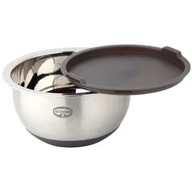 Dr. Oetker Rührschüssel mit Deckel 5 L BACK SPASS, Rührschüssel mit rutschfestem Silikonboden & flachem Schüttrand, Schüssel aus hochwertigem Edelstahl, Silber/Grau-Braun-spülmaschinengeeignet