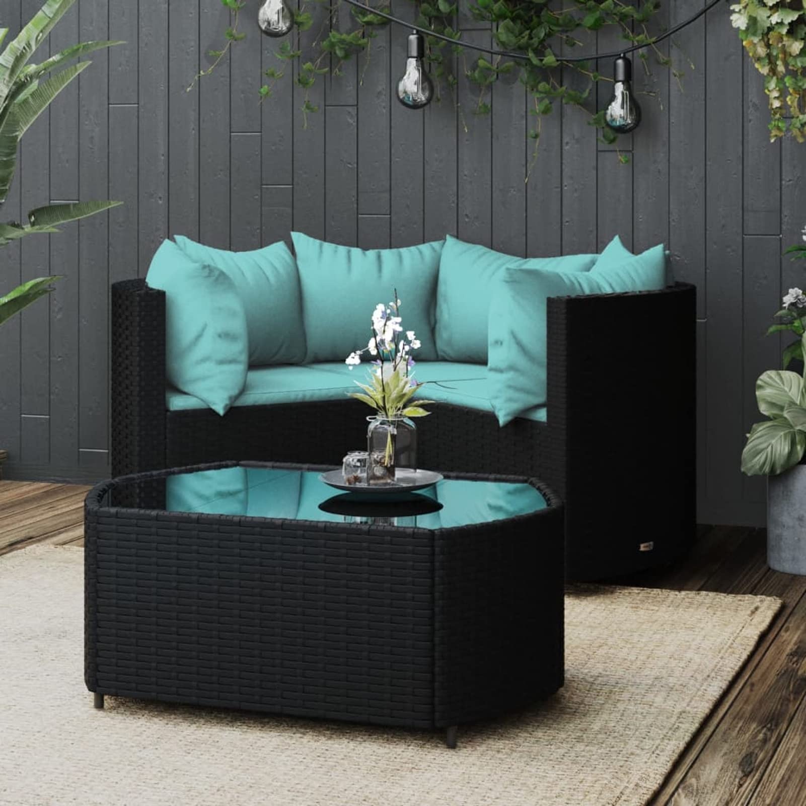 Tidyard 4-tlg. Gartensofa Gartenmöbel Set Garten-Sofagarnitur Garten-Lounge-Set mit Kissen Gartenlounge Sofa Terrassesofa Möbelsets Loungesofaset Rattenmöbel Sitzgarnitur Gartenset Schwarz Poly Rattan