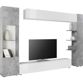 INOSIGN Wohnwand INOSIGN "Sorano", weiß (weiß matt, weiß hochglanz lack, beton, optik), Kastenmöbel-Sets, Wohnwand, Kompaktwohnwand mit viel Stauraum